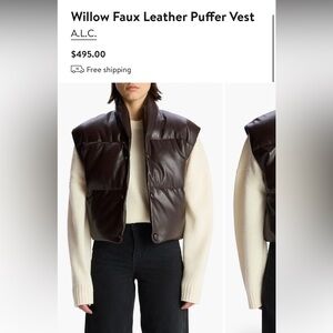 A.L.C. Dark Brown Willow Faux Leather Puffer Vest (M)